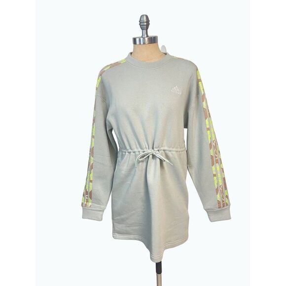 Adidas Floral Graphic 2 Stripes Fleece Dress NWT Small Medium - Picture 4 of 8